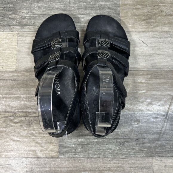 Vionic 44 Amber Sandals Women's 6 Black Leather Open Toe Slingback Comfort Shoes - Picture 6 of 8